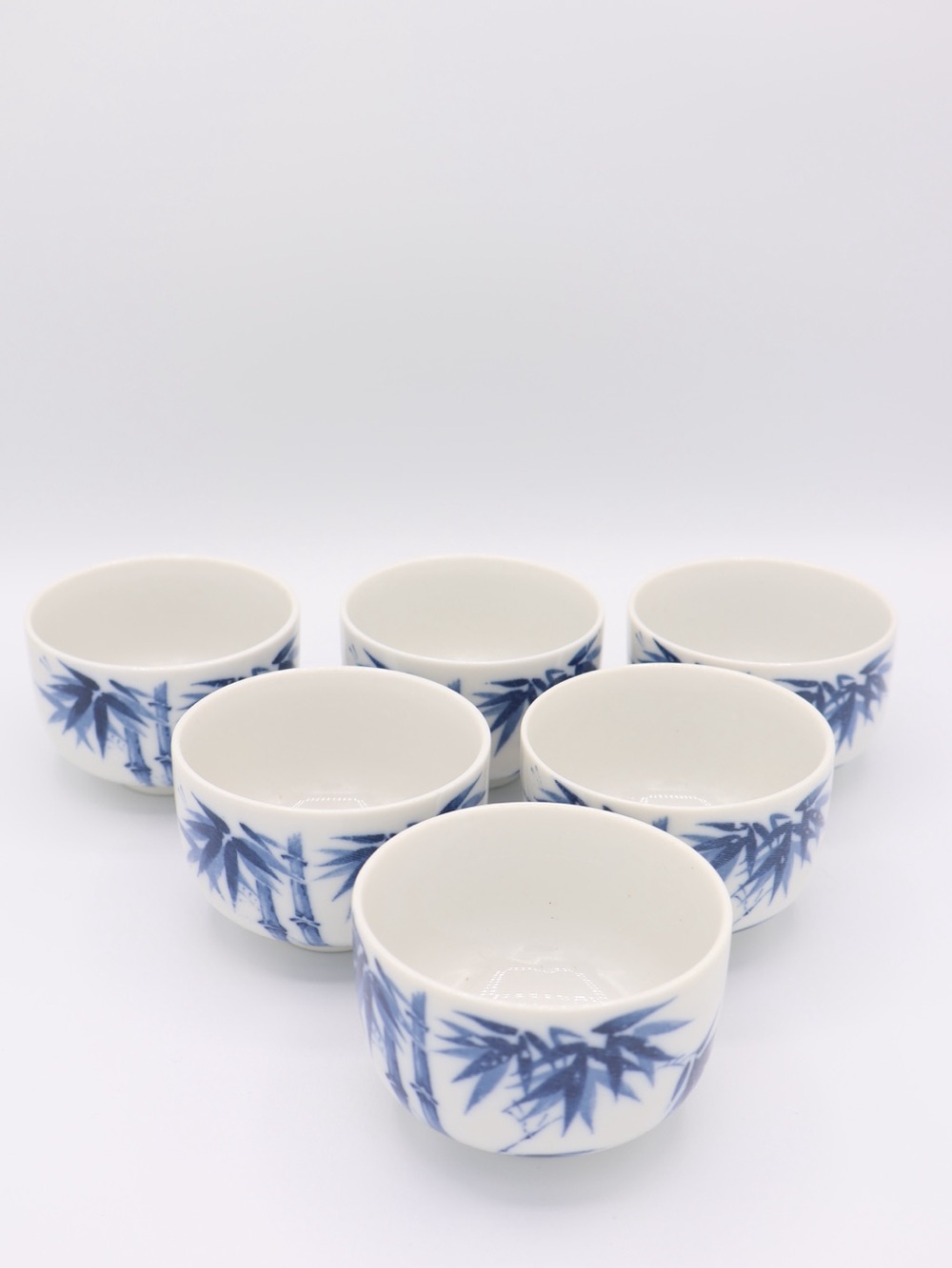 Blue Bamboo Porcelain Tea Cups - Set of 6